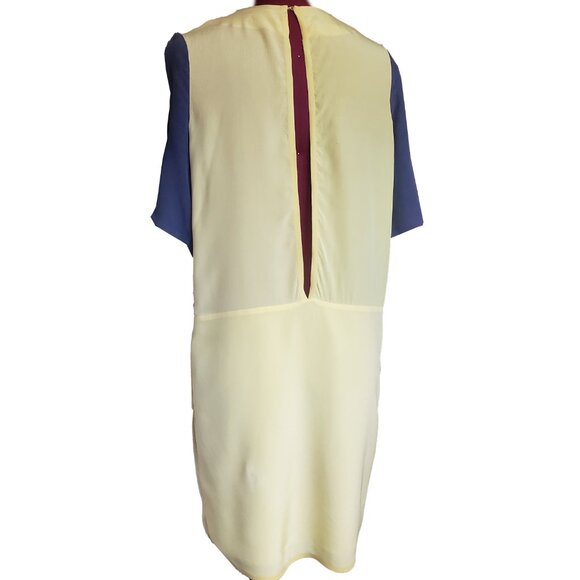 Acne Studios Mallory Dress Blue Yellow Silk Drape Front Keyhole Back 38 US 6 - Picture 4 of 10